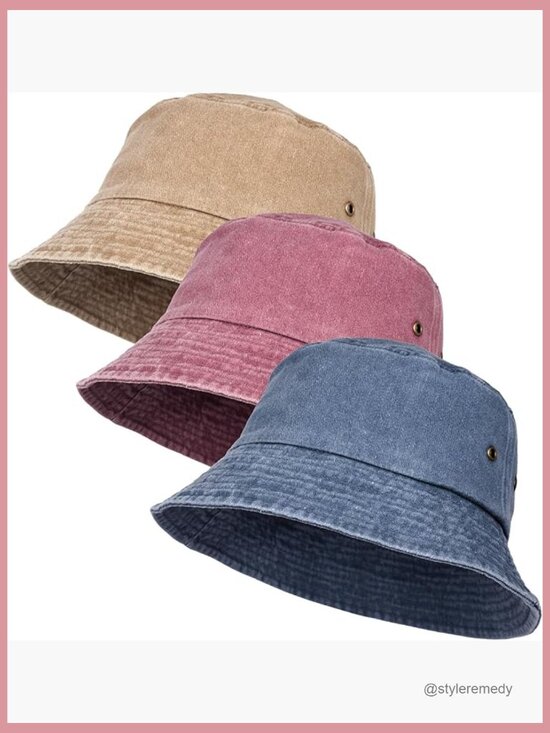 3 Pack Washed Cotton Bucket Hats for Outdoor